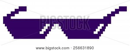 Pixel Sun-glasses. Flat Design Style. Sunglasses Silhouette. Simple Icon. Modern Flat Icon In Stylis