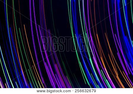 Multi Color Light Painting, Long Exposure Photography, Abstract Lines Of Color Against A Black Backg