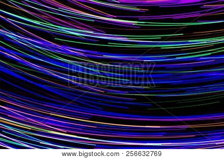 Multi Color Light Painting, Long Exposure Photography, Abstract Lines Of Color Against A Black Backg