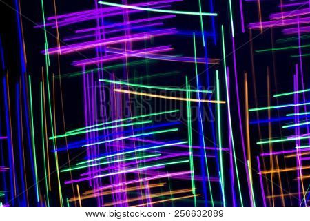 Multi Color Light Painting, Long Exposure Photography, Abstract Lines Of Color Against A Black Backg