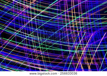 Multi Color Light Painting, Long Exposure Photography, Abstract Lines Of Color Against A Black Backg