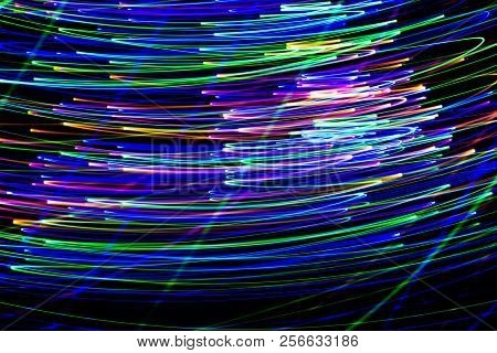 Multi Color Light Painting, Long Exposure Photography, Abstract Lines Of Color Against A Black Backg
