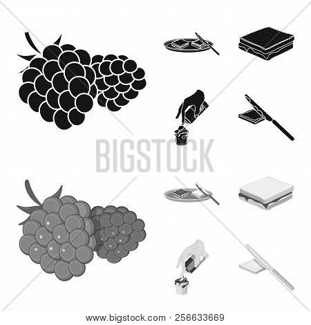 Dessert With Cream, A Sandwich And Other Food. Food Set Collection Icons In Black, Monochrome Style 
