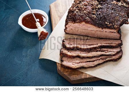 Sliced Slowly Cooked Brisket With Bbq Sauce