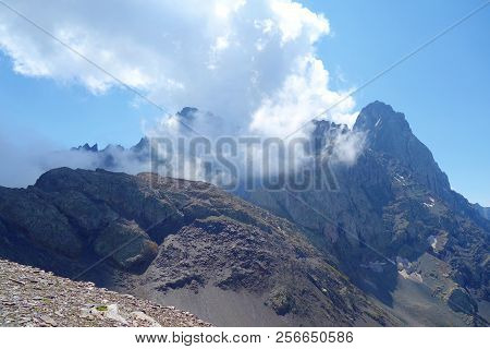 Grand Alpine Mountain Range During Summer On A Hiking Trail Leading From Juta To Chaukhi Pass, Cauca