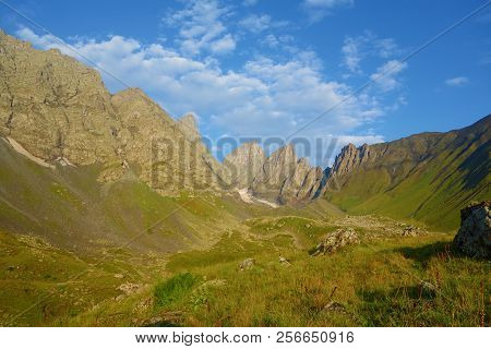 View On Chaukhi Mountain Pass From Abudelauri Green Lake In Caucasus Mountains