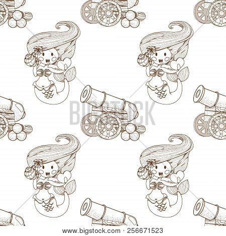 Seamless Pattern For Design Surface Cannon With Nuclei.