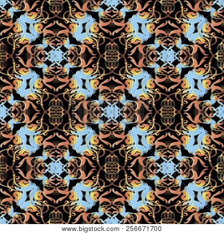 Baroque Vector Seamless Pattern. Damask Colorful Background. Orn
