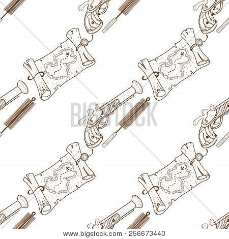 Seamless Pattern For Design Surface Musket And Ramrod.