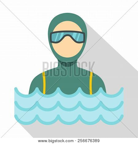 Scuba Diver Man In Diving Suit Icon. Flat Illustration Of Scuba Diver Man In Diving Suit Icon For We