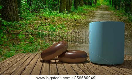 Blue Donut With Decorative Chokolade 3d Illustration On White Background