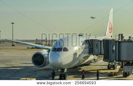 Passenger Airplane Docking At The Airport