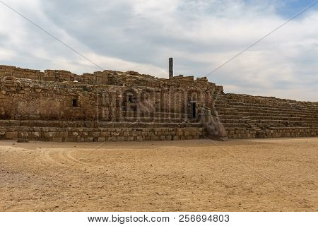 Caesarea, Israel - April 1, 2018: Ancient Herodian Hippodrome Or Stadium In The National Park Caesar