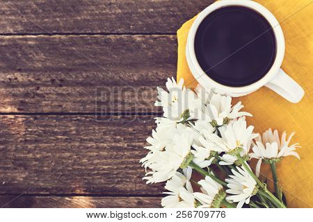 Spresso Coffee And Summer Flowers. Summer Breakfast.