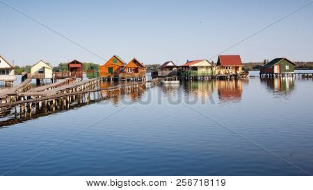 floating village on lake Bokod, Hungary