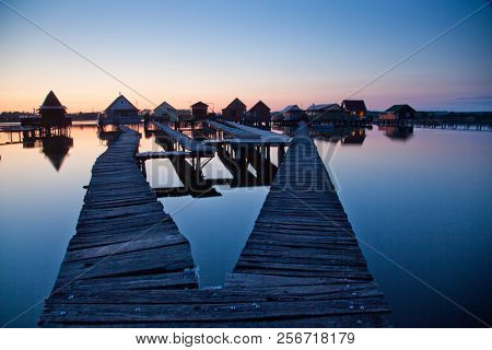 floating village on lake Bokod, Hungary