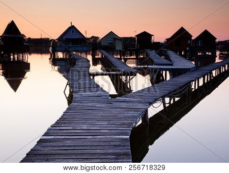 floating village on lake Bokod, Hungary