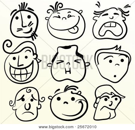 Rosto de vetor de desenhos animados. Arte de emoção do Doodle.
