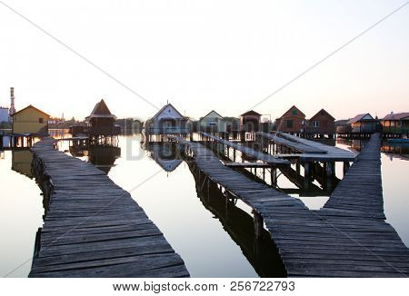 floating village on lake Bokod, Hungary