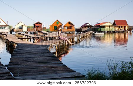 floating village on lake Bokod, Hungary