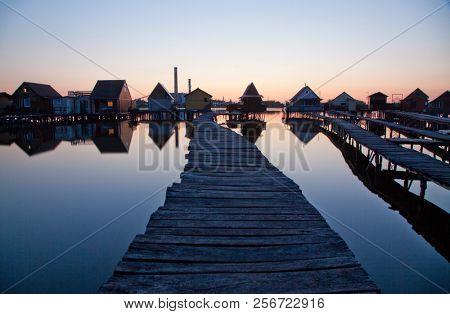 floating village on lake Bokod, Hungary