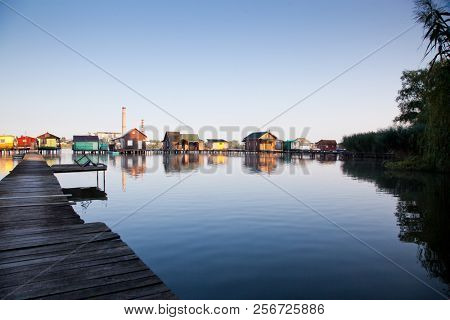 floating village on lake Bokod, Hungary