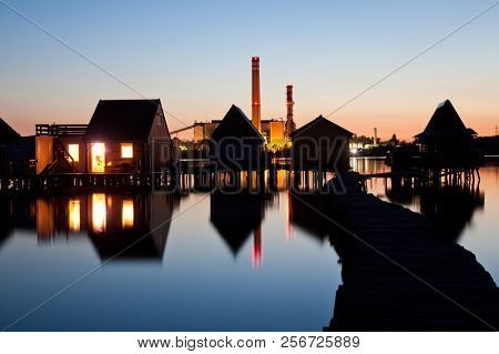 floating village on lake Bokod, Hungary