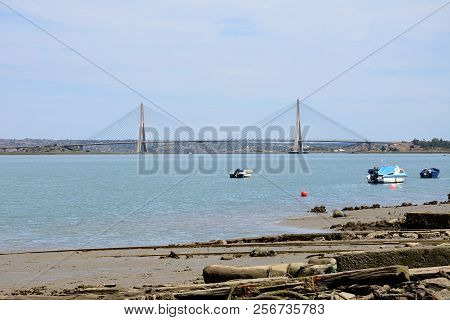 View Of Bridge Leading From Casto Marin In Portugal Ponte Internacional Do Guadiana To Spain With Wo