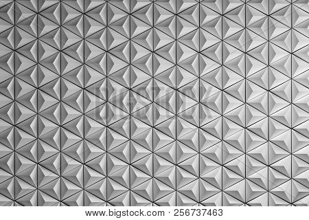 Illustration With Repating Pure White Pyramids. Repeating White Hexagons Made Of Simple Pyramids. 3d