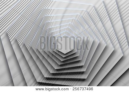 Rotation Of Hexagons With Blue Adges. Textured Hexagon With Linear Pattern Rotated And Translated Ma