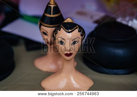 Exotic Pair Of Indonesian Wooden Dolls Made In Traditional Style
