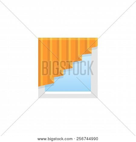 Orange Fabric Cascade Valance. Vector Illustration. Flat Icon Of Pelmet. Element Of Home & Office To