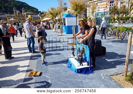 San Sebastian (donostia), Basque Country, Spain - June 17, 2018: Beatles Puppets Act In Street Show.