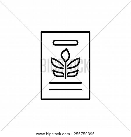 Black & White Vector Illustration Of Seed Pack Of Green Foliage Houseplant. Line Icon Of Home Plant 