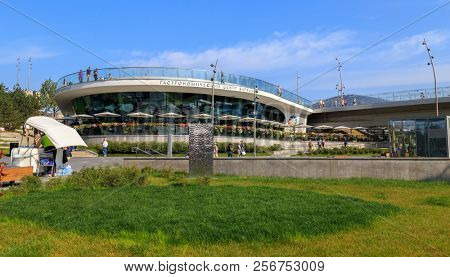 Moscow - September 4, 2018: Zaryadye Park with the modern amphitheater in Moscow, Russia. Zaryadye is one of the main tourist attractions of Moscow