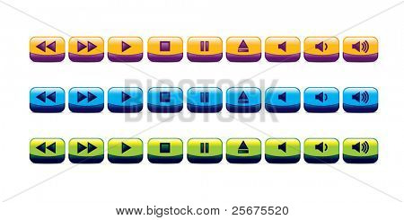 vector of icons and buttons in various colors in rectangular shape