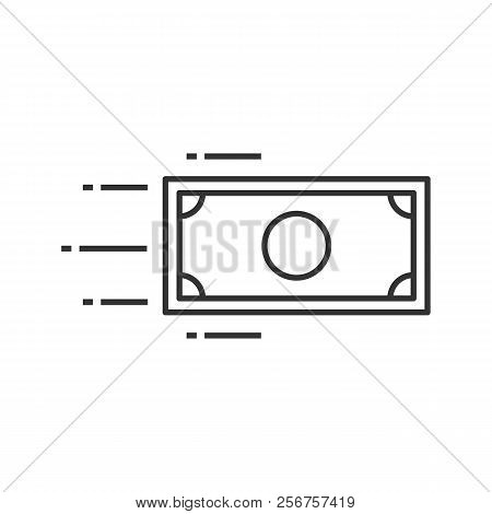 Flying Dollar Banknote Linear Icon. Thin Line Illustration. Fast Payments. Quick Money Transaction. 