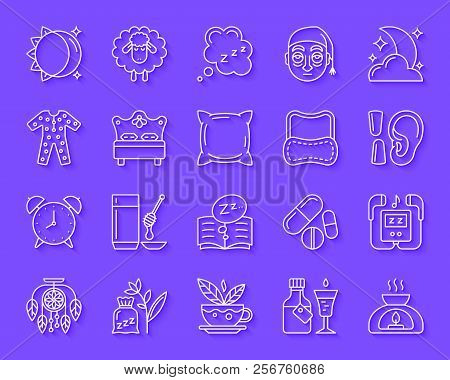 Insomnia Paper Cut Line Icon Set. 3d Sign Kit Of Sleep. Dream Linear Pictograms Includes Somnolent S