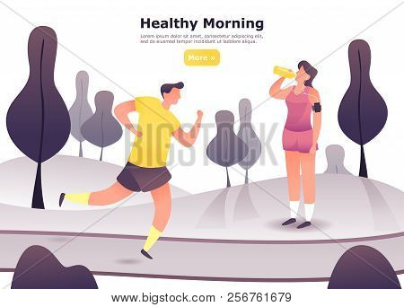 Man Jogging Or At Scamper, Woman Resting