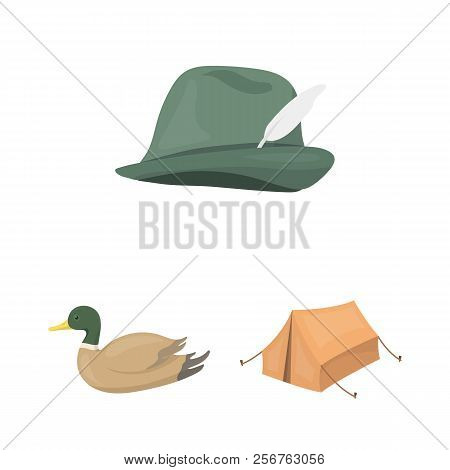 Hunting And Trophy Cartoon Icons In Set Collection For Design. Hunting And Equipment Vector Symbol S
