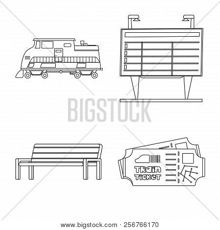 Isolated Object Of Train And Station Logo. Collection Of Train And Ticket Vector Icon For Stock.