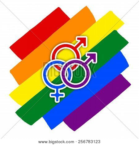 Rainbow Gay Couple Pride Flag Oblique, Symbol Of Sexual Minorities, Gays And Lesbians, Two Man And O