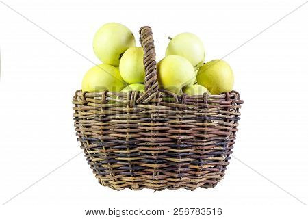 Juicy Apples In Basket, Isolated On White
