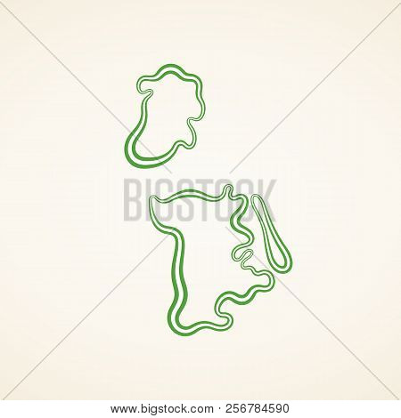 Outline Map Of Macau Marked With Ribbon In Colors From The Flag.