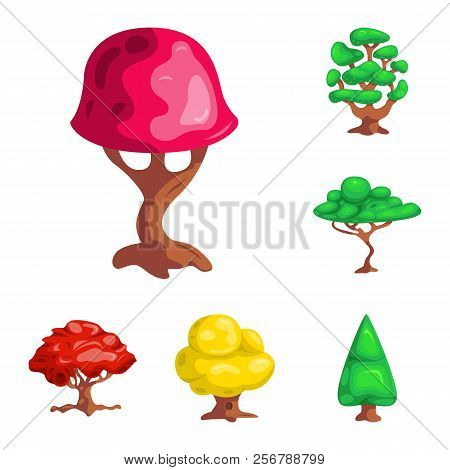 Vector Design Of Tree And Nature Symbol. Set Of Tree And Crown Vector Icon For Stock.