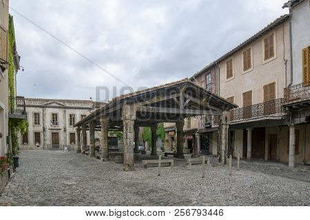 Lagrasse, France;  June 2015: The 14th Century Hall Or Halle In Lagrasse, France.