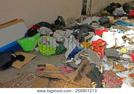 Many Rags And Garbage In An Illegal Shelter For Illegal Immigrants Discovered By The Police