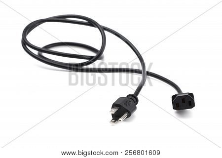 American Three Prong Power Cable On A White Background