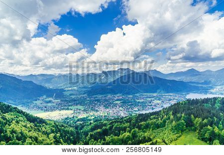 Panoramic View On Mountains Next To Lake Tegernsee In Bavaria - Germany
