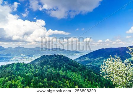Panoramic View On Mountains Next To Lake Tegernsee In Bavaria - Germany